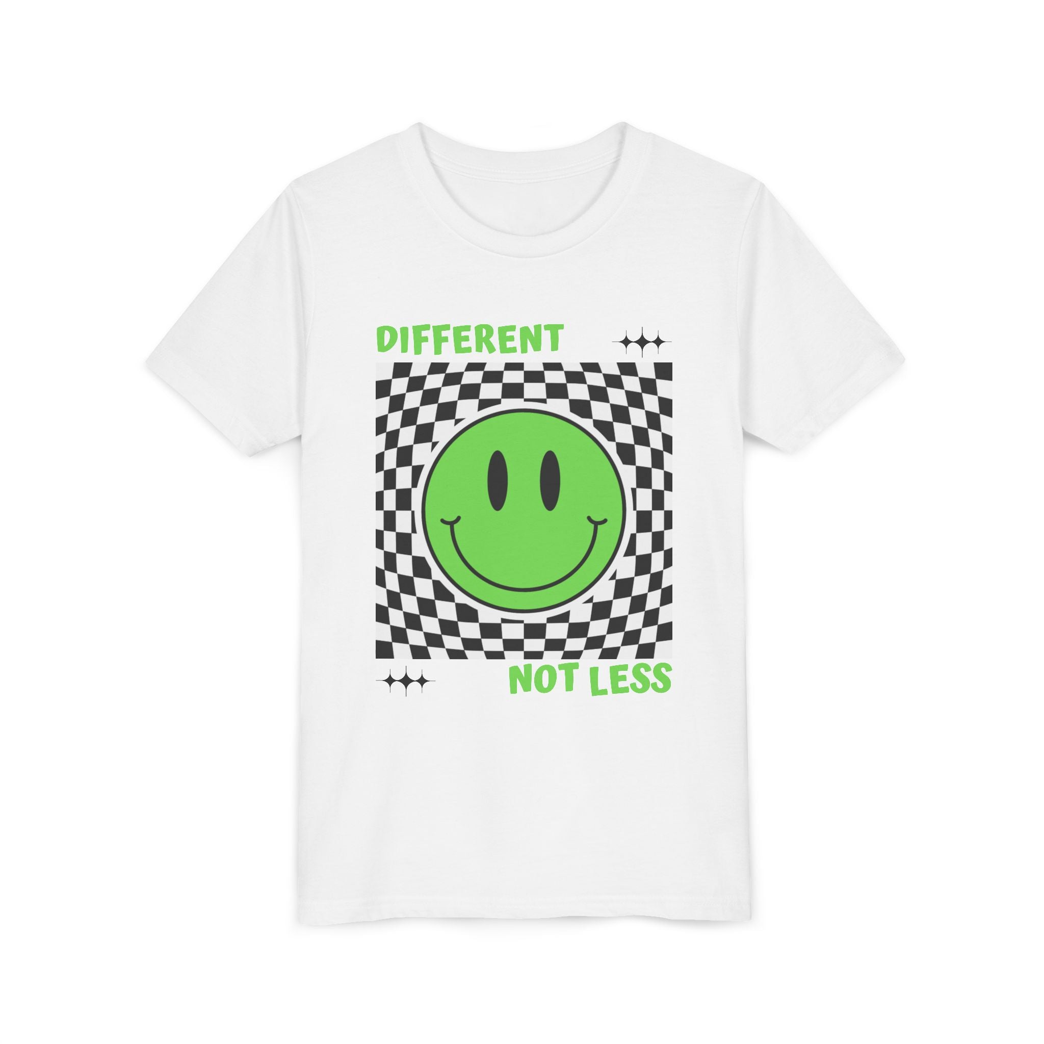 “Different, Not Less.” Black/Green Youth Tee