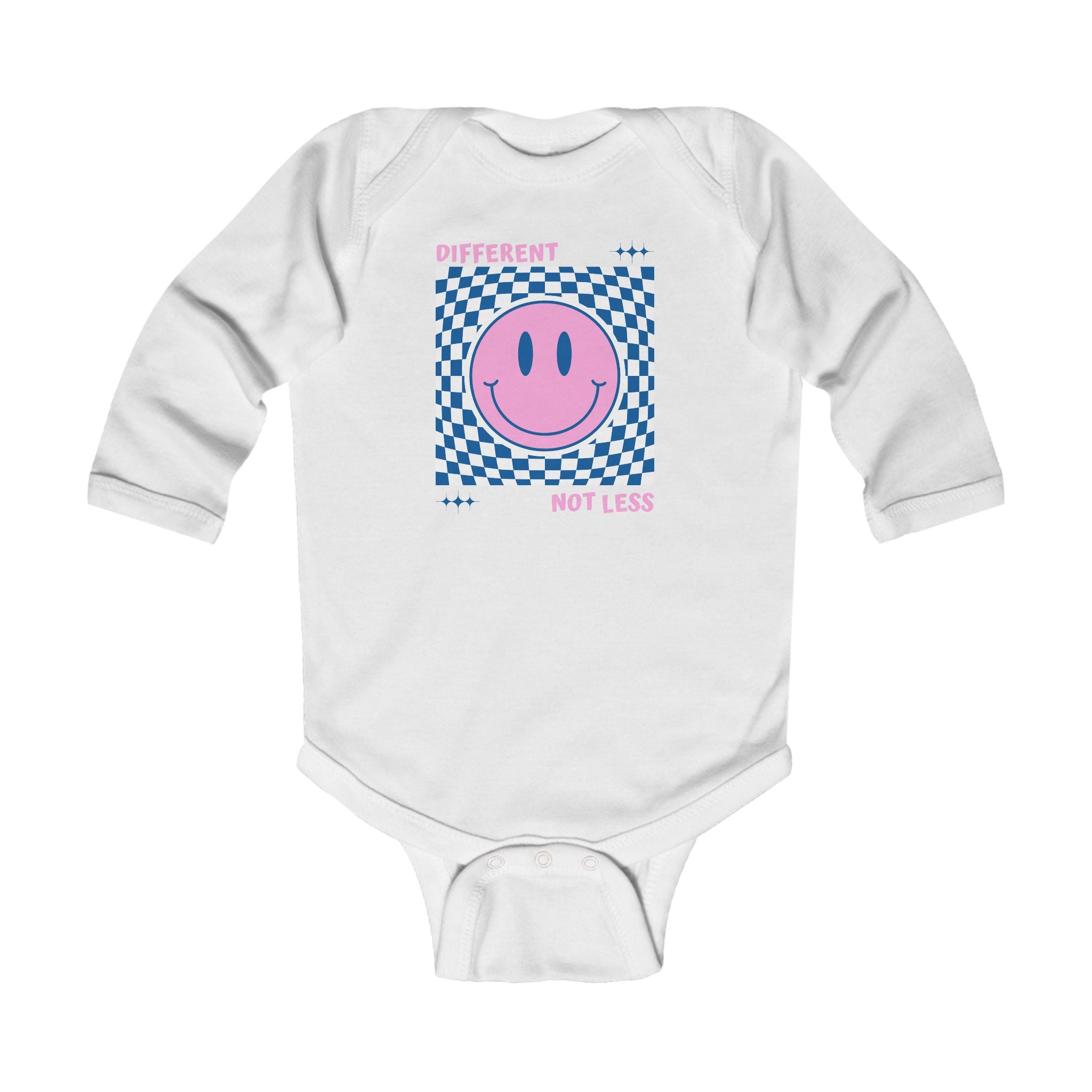 “Different, Not Less.” Pink/Blue Infant Long Sleeve Onesie