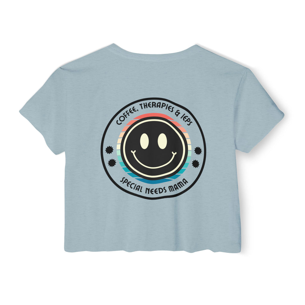 “Coffee, Therapies & IEP’s, Special Needs Mama” Women’s Crop Top