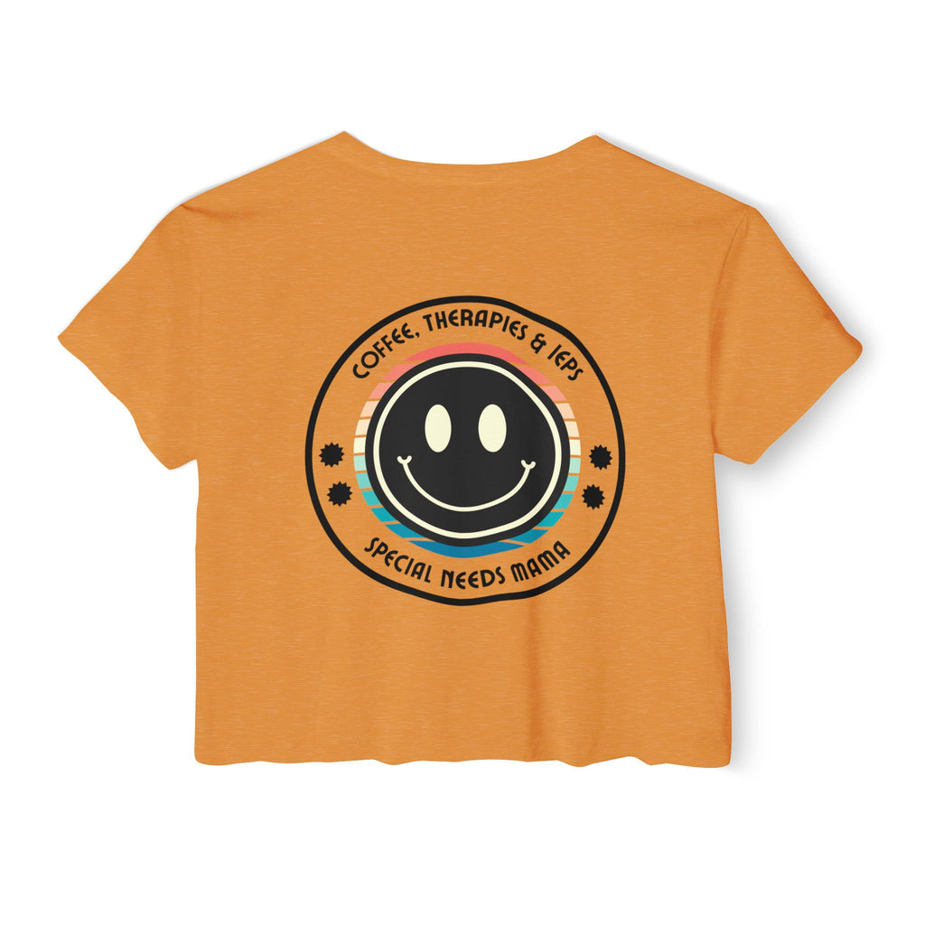 “Coffee, Therapies & IEP’s, Special Needs Mama” Women’s Crop Top
