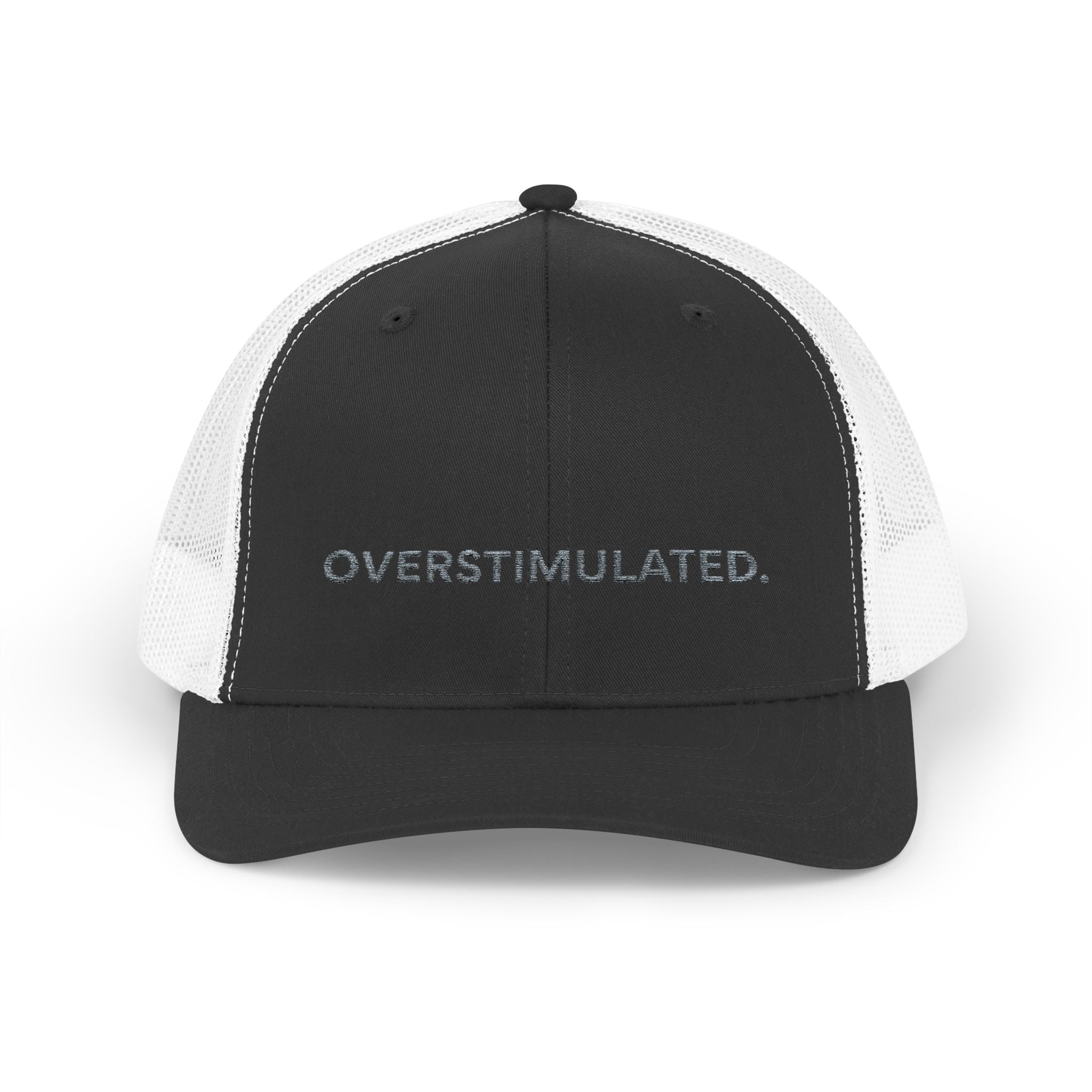 “Overstimulated.” Grey Text Embroidery Hat