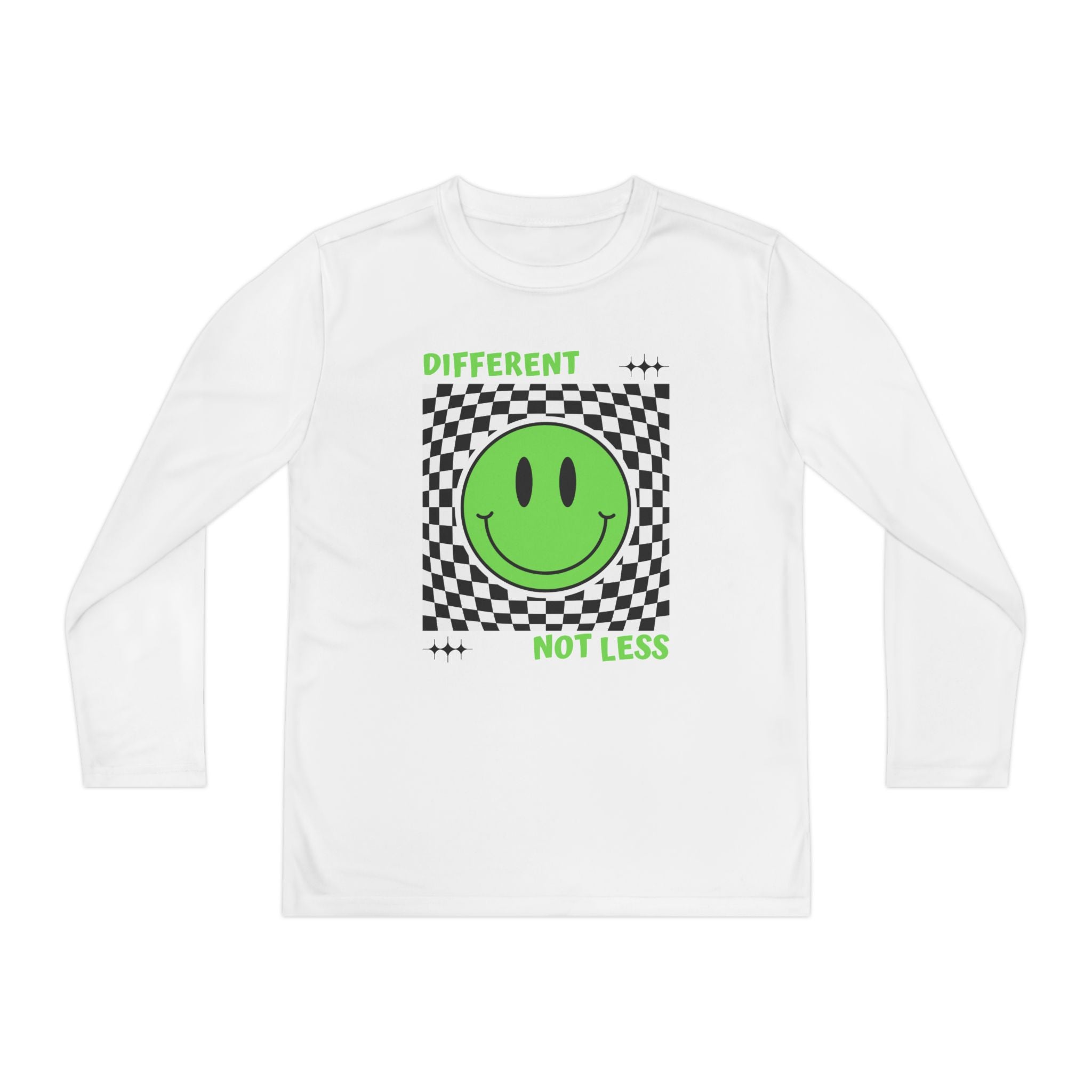 “Different, Not Less.” Black/Green Youth Long Sleeve