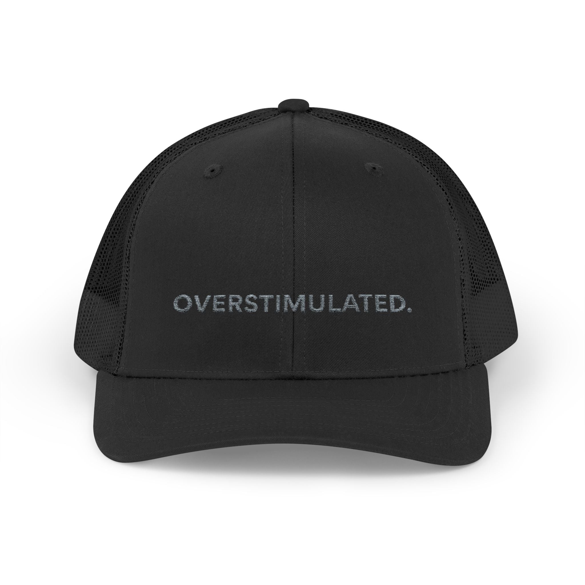 “Overstimulated.” Grey Text Embroidery Hat