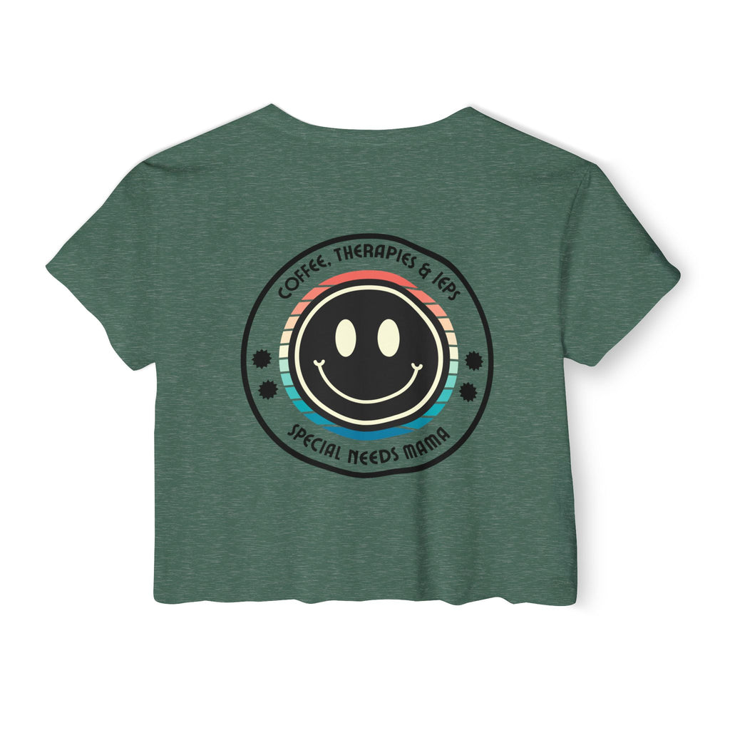 “Coffee, Therapies & IEP’s, Special Needs Mama” Women’s Crop Top