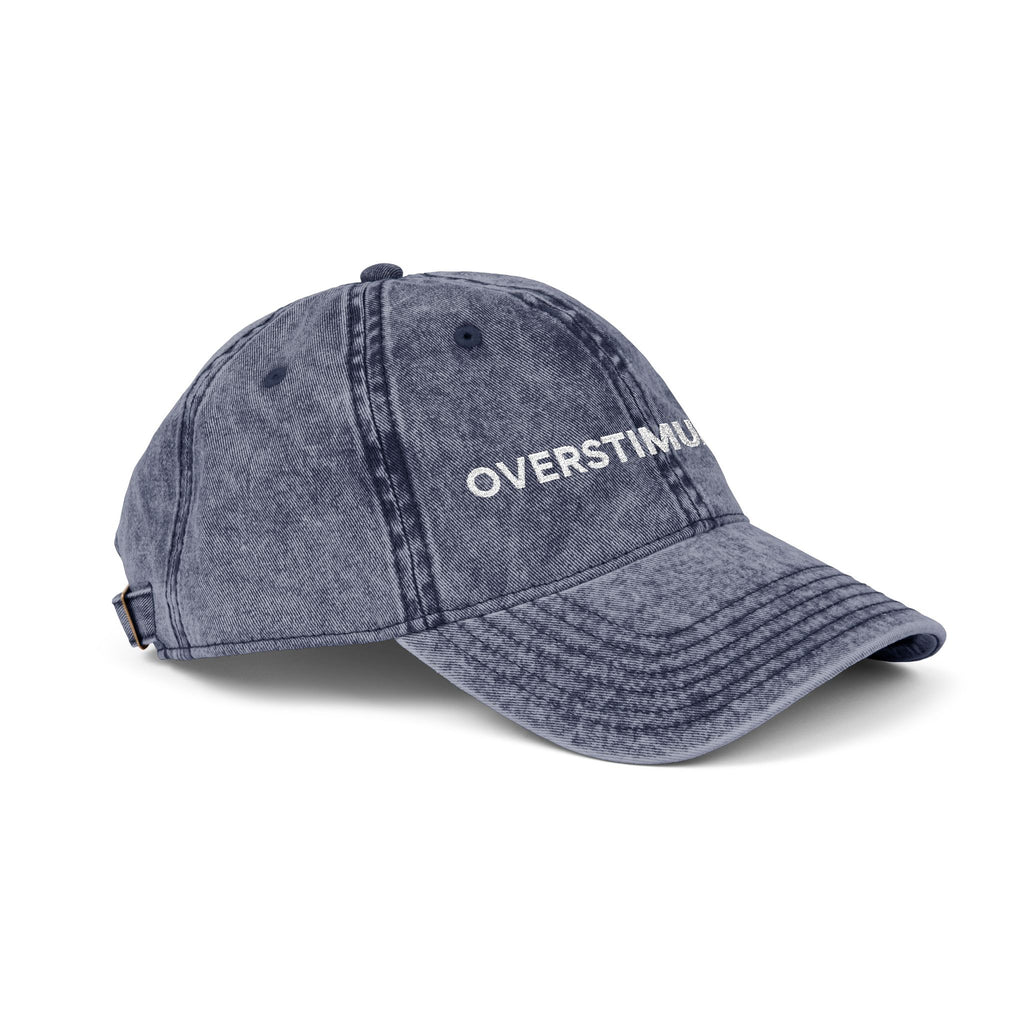 “Overstimulated.” White Text Embroidery Vintage Hat