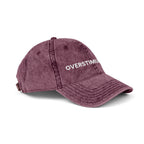 “Overstimulated.” White Text Embroidery Vintage Hat